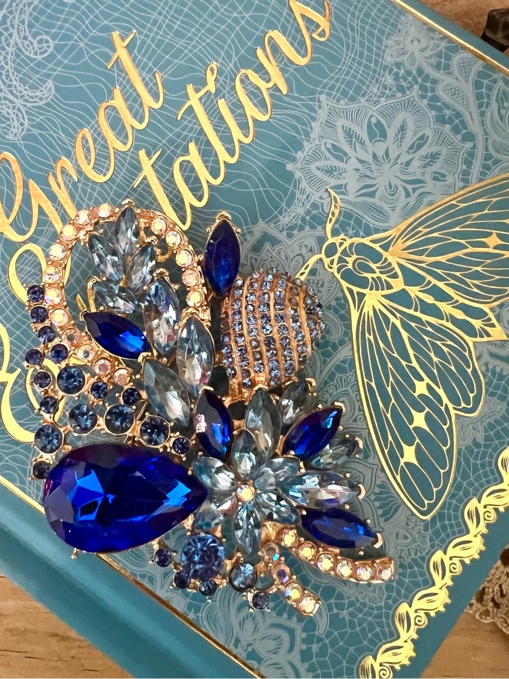 New! Aratta Mirror Mirror Cobalt Pin Rhinestone Beautiful Oversized Brooch Pin